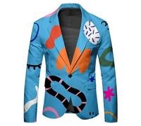 Generisch Moda uomo Carnevale casual fibbia stampata Breasted Fashion Soft Work Formal Warm Casual Top, Blu, 3XL