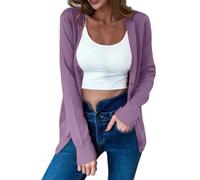 Generisch Modello di carta da donna a maniche lunghe, classico scollo a V da donna con glitter, Lilla, L