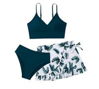 Generisch Modello universo, costume da bagno da bambina, in 3 pezzi, tinta unita, bikini rullfe, costume da bagno per bambini, Verde scuro, 9 anni