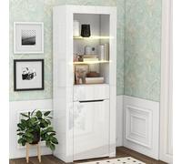 Generisch Moderna vetrina a LED con bianco lucido e scaffali, 60 x 35,5 x 165 cm, per soggiorno, cucina, ufficio come libreria, credenza con illuminazione integrata