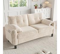 Generisch Moderno divano a 2 posti in tessuto ciniglia, comodo divano imbottito con cuscino spesso, per soggiorno, camera da letto, piccolo appartamento, design scandinavo con tasche laterali, beige