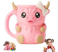 Generisch Moo Mug Ice Cream, Highland Cow Ice Pint Holder, Cute Animal Shaped Ice Cream Refrigerator, Dessert Cup, 3d Printed Containers Cute Animal Cooler Cup Birthday Gifts Office Desk Decor (Pink)