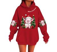 Generisch Morbida felpa con cappuccio da donna con design festivo per indossarla comodamente e per il tempo libero nelle stagioni fresche, Colore: rosso, S