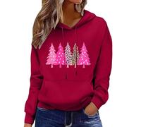 Generisch Morbida felpa con cappuccio da donna con motivo stampato, pratica tasca frontale per un look casual rilassato, occasioni festive in ogni stagione, Colore: rosso, M