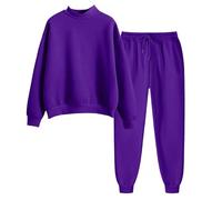 Generisch Morbida tuta da donna per il tempo libero in due pezzi, con coulisse sulle caviglie, per l'inverno streetwear alla moda, Lilla, M