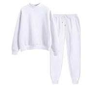 Generisch Morbida tuta da donna per il tempo libero in due pezzi, con coulisse sulle caviglie, per l'inverno streetwear alla moda, bianco, XL