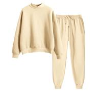 Generisch Morbida tuta da donna per il tempo libero in due pezzi, con coulisse sulle caviglie, per l'inverno streetwear alla moda, beige., S