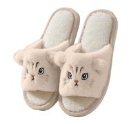 Generisch Morbide pantofole invernali e pantofole con simpatico motivo stampato a gatto, cachi, 43 EU