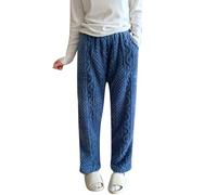 Generisch Morbidi pantaloni da notte in flanella con fodera in pile per il massimo comfort e calore nella stagione fredda, Blu, 5XL