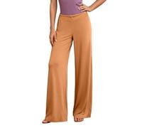 Generisch Morbidi pantaloni elasticizzati per il tempo libero a vita alta, gamba larga come comodi pantaloni da yoga con chiusura lampo per una moda fluida e quotidiana, Colore: arancione., S