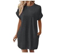 Generisch Morbido abito da donna con maniche corte, pratiche tasche come tunica estiva casual per un tempo libero rilassato, grigio scuro, L