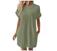 Generisch Morbido abito da donna con maniche corte, pratiche tasche come tunica estiva casual per un tempo libero rilassato, verde, L