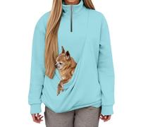 Generisch Morbido maglione in pile senza cerniera a quarto pratico cappio per gatti come comodo top da donna, Celeste., 3XL