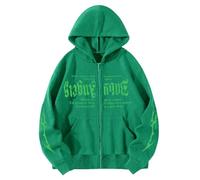 Generisch Morbido pene con stampa a maniche lunghe, con cappuccio, stile gotico, hip hop, a maniche lunghe, giacche da donna sottili, verde, M