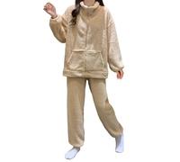 Generisch Morbido pigiama invernale in flanella per una comoda biancheria da notte termica a maniche lunghe con elegante motivo jacquard. Comodo vestito da loungewear in due pezzi per le notti fredde