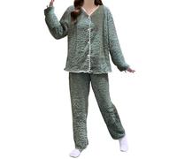 Generisch Morbido pigiama invernale in flanella per una comoda biancheria da notte termica a maniche lunghe con elegante motivo jacquard. Comodo vestito da loungewear in due pezzi per le notti fredde