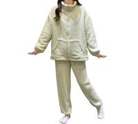 Generisch Morbido pigiama invernale in flanella per una comoda biancheria da notte termica a maniche lunghe con elegante motivo jacquard. Comodo vestito da loungewear in due pezzi per le notti fredde