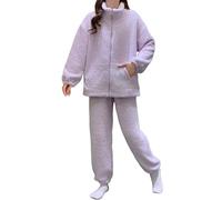 Generisch Morbido pigiama invernale in flanella per una comoda biancheria da notte termica a maniche lunghe con elegante motivo jacquard. Comodo vestito da loungewear in due pezzi per le notti fredde