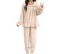 Generisch Morbido pigiama invernale in flanella per una comoda biancheria da notte termica a maniche lunghe con elegante motivo jacquard come comodo abbigliamento loungewear in due pezzi al freddo