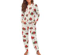 Generisch Morbido set da 2 pezzi, top a maniche lunghe con pantaloni con coulisse, per comode giornate invernali, Colore: rosso, L