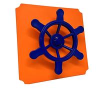 Generisch Moveandstic - Piano da gioco 40 x 40 cm, arancione con volante da pirata blu, espansione per struttura da arrampicata Move and Stic, resistente ai raggi UV, TÜV/GS e EN71, per interni ed