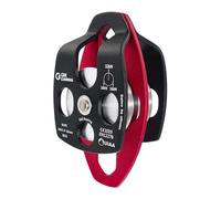 Generisch Mulinello doppio mobile con piastra laterale, nero e rosso, asse principale 32 kN e asse singolo 16 kN, lega di alluminio, corda fino a 16 mm, 15 x 8 x 5,5 cm, per salvataggio, cura degli