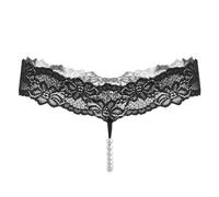 Generisch Mutande lunghe da donna, tinta unita, sexy, in pizzo, per massaggi con perline, trasparente e giocoso, per donna, Nero , Taglia unica