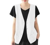 Generisch Mutande riscaldabili da donna, senza maniche, cardigan, giacca, largo, sottile, casual, con cappuccio in pelliccia, bianco, XXL