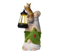 Generisch Nano da giardino per esterni, in resina resistente sbiadimento, statuetta a forma di scoiattolo con lanterna, decorazione solare per giardino, prato, aiuola, cortile, balcone, terrazza
