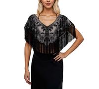 Generisch Nappa paillettes sciarpa e involucri da donna retrò glitter abito da sera mantello morbido cardigan vintage anni '20 Stola frange sciarpa gatsby accessori per feste da sposa sciarpe, O nero