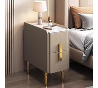 Generisch Narrow Bedside Table, Modern Minimalist Design, PU Leather look, Metal Legs, Two Drawer Storage Cabinet for Small Spaces, Perfect for Bedroom Organization and Style