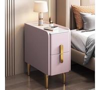 Generisch Narrow Bedside Table, Modern Minimalist Design, PU Leather look, Metal Legs, Two Drawer Storage Cabinet for Small Spaces, Perfect for Bedroom Organization and Style