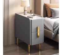 Generisch Narrow Bedside Table, Modern Minimalist Design, PU Leather look, Metal Legs, Two Drawer Storage Cabinet for Small Spaces, Perfect for Bedroom Organization and Style