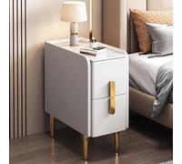 Generisch Narrow Bedside Table, Modern Minimalist Design, PU Leather look, Metal Legs, Two Drawer Storage Cabinet for Small Spaces, Perfect for Bedroom Organization and Style