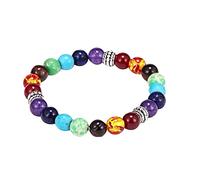 Generisch Nero Perline Gioielli sette vene per gli uomini donne perline colorate Bracciale elastico naturale In Acciaio Collegato Anelli, Taglia unica, Pietra naturale