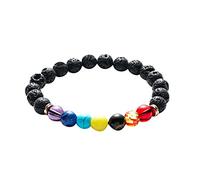 Generisch Nero Perline Gioielli sette vene per gli uomini donne perline colorate Bracciale elastico naturale In Acciaio Collegato Anelli, Taglia unica, Pietra naturale