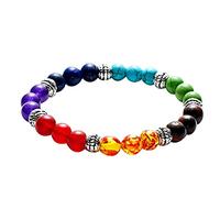 Generisch Nero Perline Gioielli sette vene per gli uomini donne perline colorate Bracciale elastico naturale In Acciaio Collegato Anelli, Taglia unica, Pietra naturale