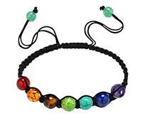 Generisch Nero Perline Gioielli sette vene per gli uomini donne perline colorate Bracciale elastico naturale In Acciaio Collegato Anelli, Taglia unica, Pietra naturale