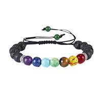 Generisch Nero Perline Gioielli sette vene per gli uomini donne perline colorate Bracciale elastico naturale In Acciaio Collegato Anelli, Taglia unica, Pietra naturale
