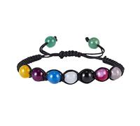 Generisch Nero Perline Gioielli sette vene per gli uomini donne perline colorate Bracciale elastico naturale In Acciaio Collegato Anelli, Taglia unica, Pietra naturale