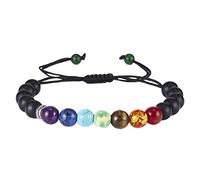 Generisch Nero Perline Gioielli sette vene per gli uomini donne perline colorate Bracciale elastico naturale In Acciaio Collegato Anelli, Taglia unica, Pietra naturale