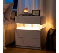 Generisch Nightstands 3 Dresser per tavolo Bedroom End con tavola acrilica LED Bedside Tables for Bedroom Living Room Bedside Furniture (White Stone)