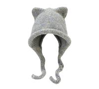Generisch Nuovo berretto lavorato a maglia con orecchie di gatto, motivo a treccia, caldo, per l'inverno, all'aperto, carino, capelli a treccia, cappello, orecchio, cappello freddo, grigio., Taglia