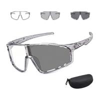 Generisch Occhiali Di Sicurezza Fotocromatici Transition Resistenti Agli Urti, Con Protezione UV E Custodia Rigida Occhiali Da Sole(Gray)