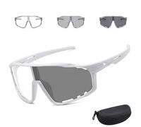 Generisch Occhiali Di Sicurezza Fotocromatici Transition Resistenti Agli Urti, Con Protezione UV E Custodia Rigida Occhiali Da Sole(White)