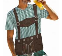 Generisch Oktoberfest Camicia da uomo Oktoberfest, a maniche corte, girocollo, plaid con pantaloni in pelle bavarese, motivo stampa birra, Verde Beer Shirt Uomo, M