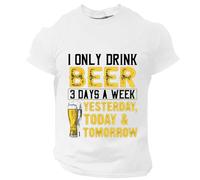Generisch Oktoberfest Camicia da uomo Oktoberfest Birra Manica Corta Girocollo Abbigliamento Stampa Birra T-Shirt I Only Drink Beer 3 Days A Week Yesterday Today Tomorrow, Bianco Beer Shirt Uomo, 5XL