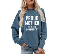 Generisch Orgogliosa mamma di alcuni bambini, maglione casual con scollo rotondo, con stampa grafica, felpa da donna morbida senza, Blu marino, L