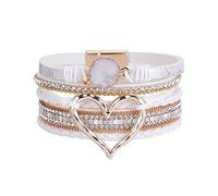 Generisch Orologio al quarzo con cinturino in pelle Set Multilayer Wrap Bracciale di Cristallo Cuore Braccialetto Chiusura Magnetica Bracciali per Donne Bracciali Per Ragazze, Taglia unica, pelle