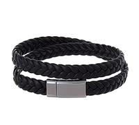 Generisch Orologio da polso parlante con cinturino intrecciato in nero o da uomo con chiusura magnetica in acciaio inox, cinturino in pelle da uomo, con anello extra in acciaio al carbonio, Nero ,